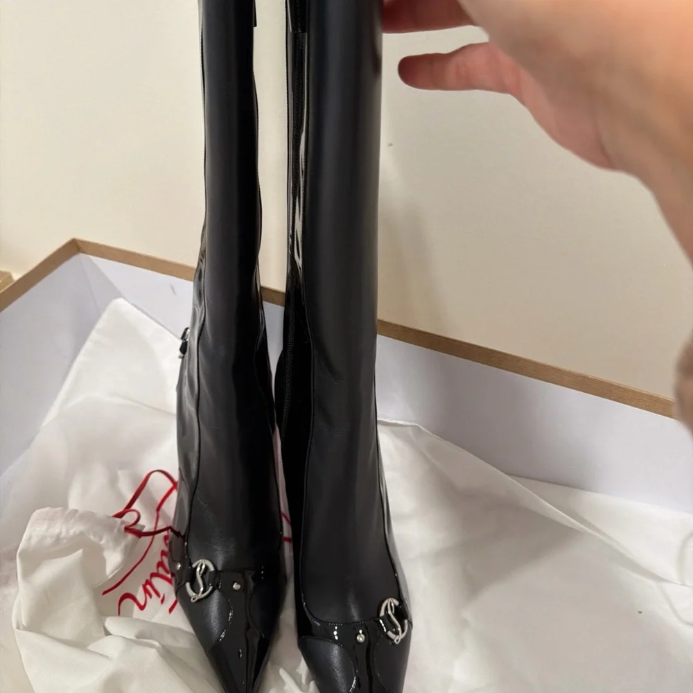 Christian Louboutin IN 90S Botta 80 Black Logo Leather Knee High Boot 40.5 $2395 - Picture 12 of 15